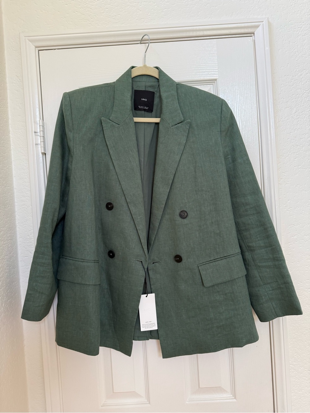 Mango Double-Breasted Teal-Green Blazer